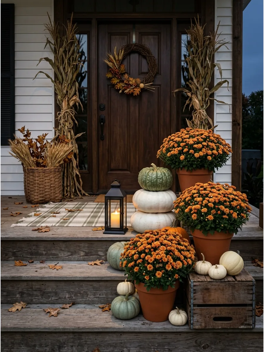 49. Layered Pumpkin and Mum Porch