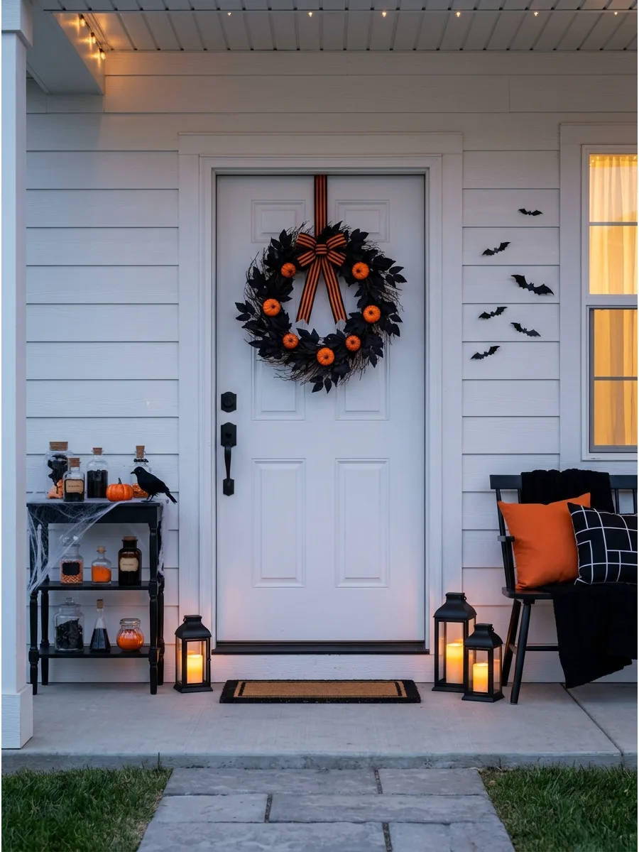 1. Create a Classic Black-and-Orange Halloween Wreath
