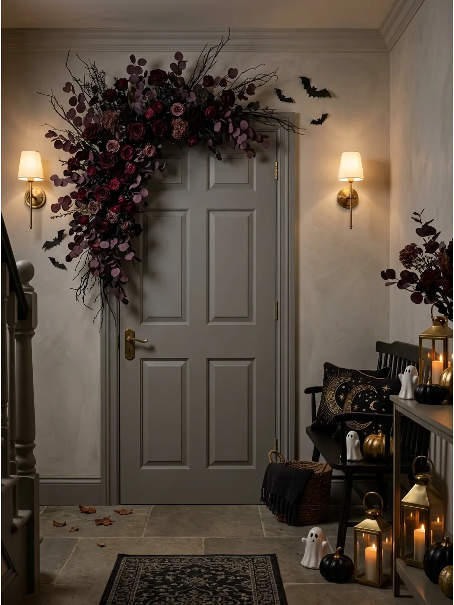 24. Use Burgundy Flowers Around the Doorframe