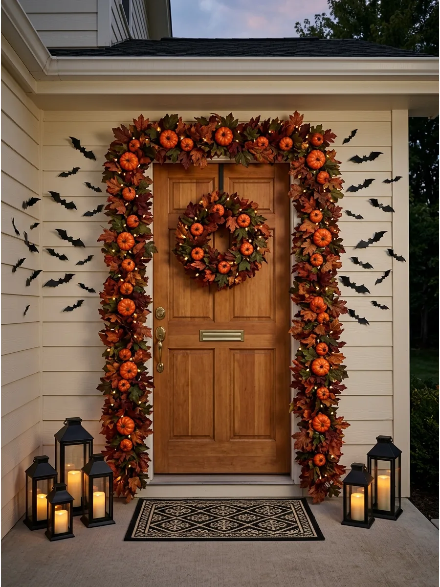 25. Create a Pumpkin-and-Leaf Door Garland