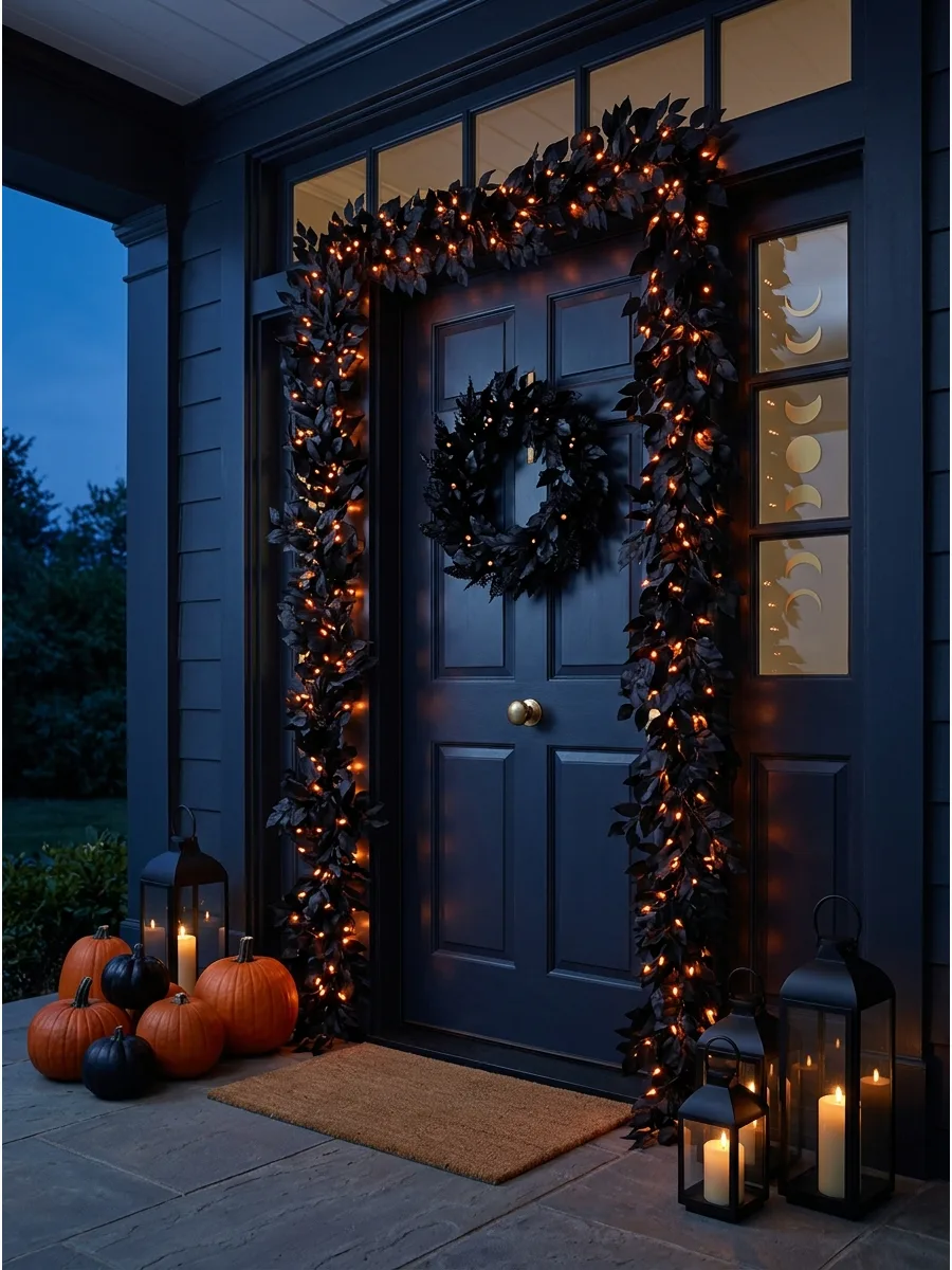 30. Add a Lighted Halloween Door Garland