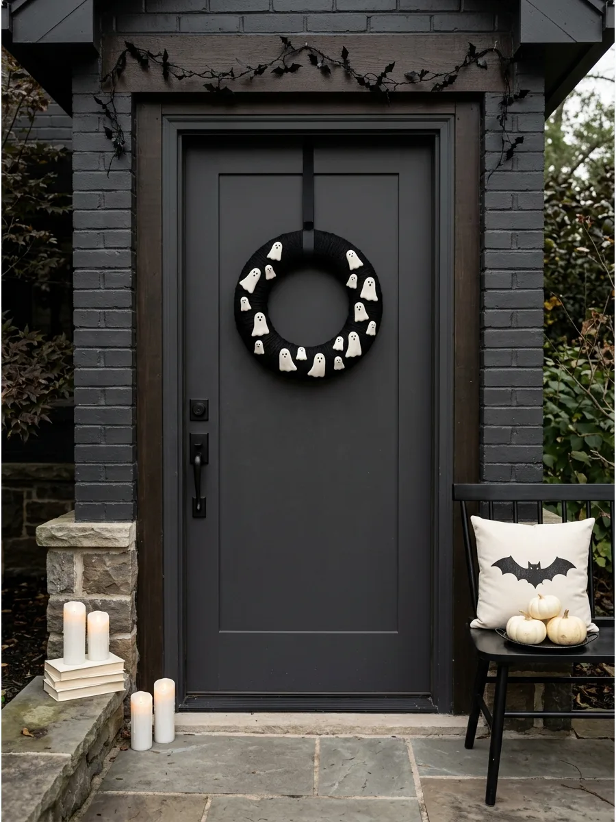 7. Decorate With a Ceramic Ghost Wreath