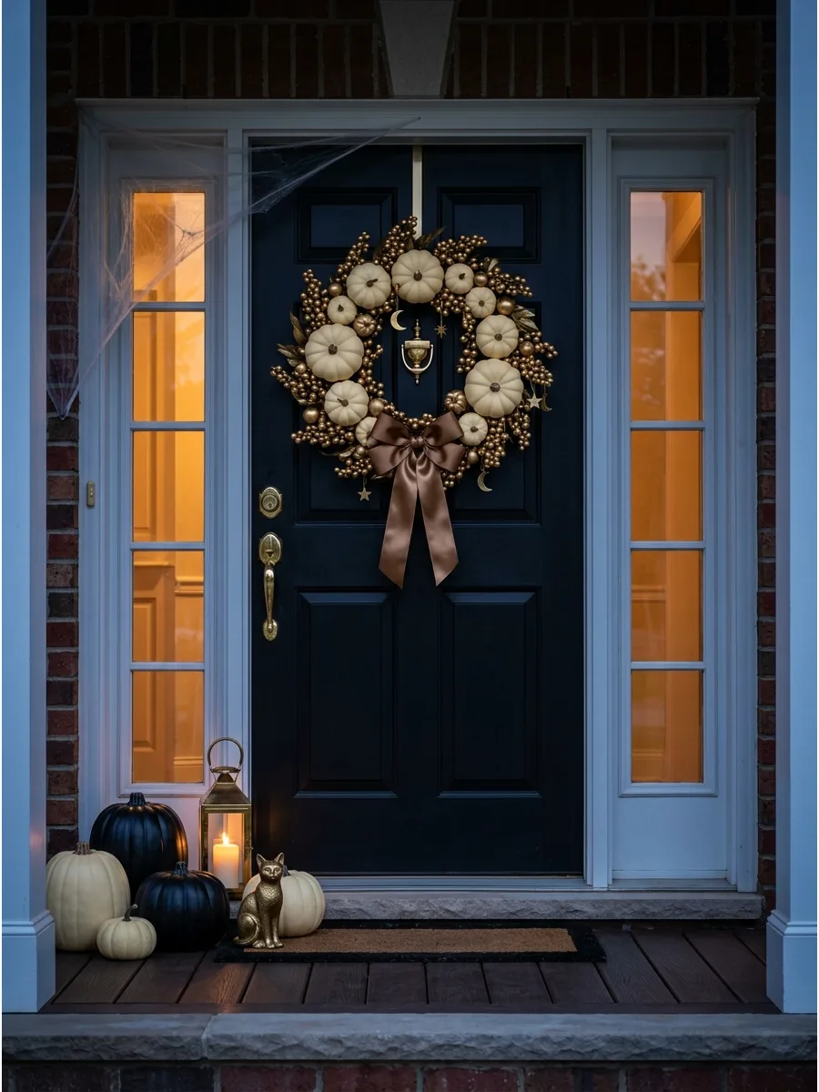 9. Make an Elegant Pumpkin-and-Brass Wreath