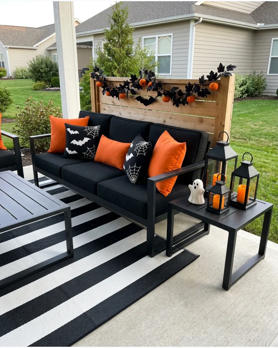 2. Black-and-Orange Outdoor Lounge