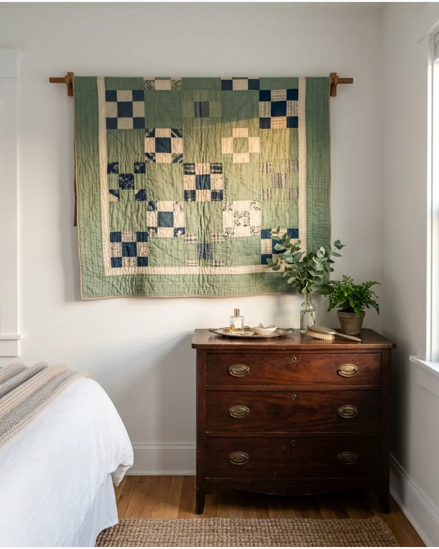 15. Vintage Quilt Above an Antique Dresser