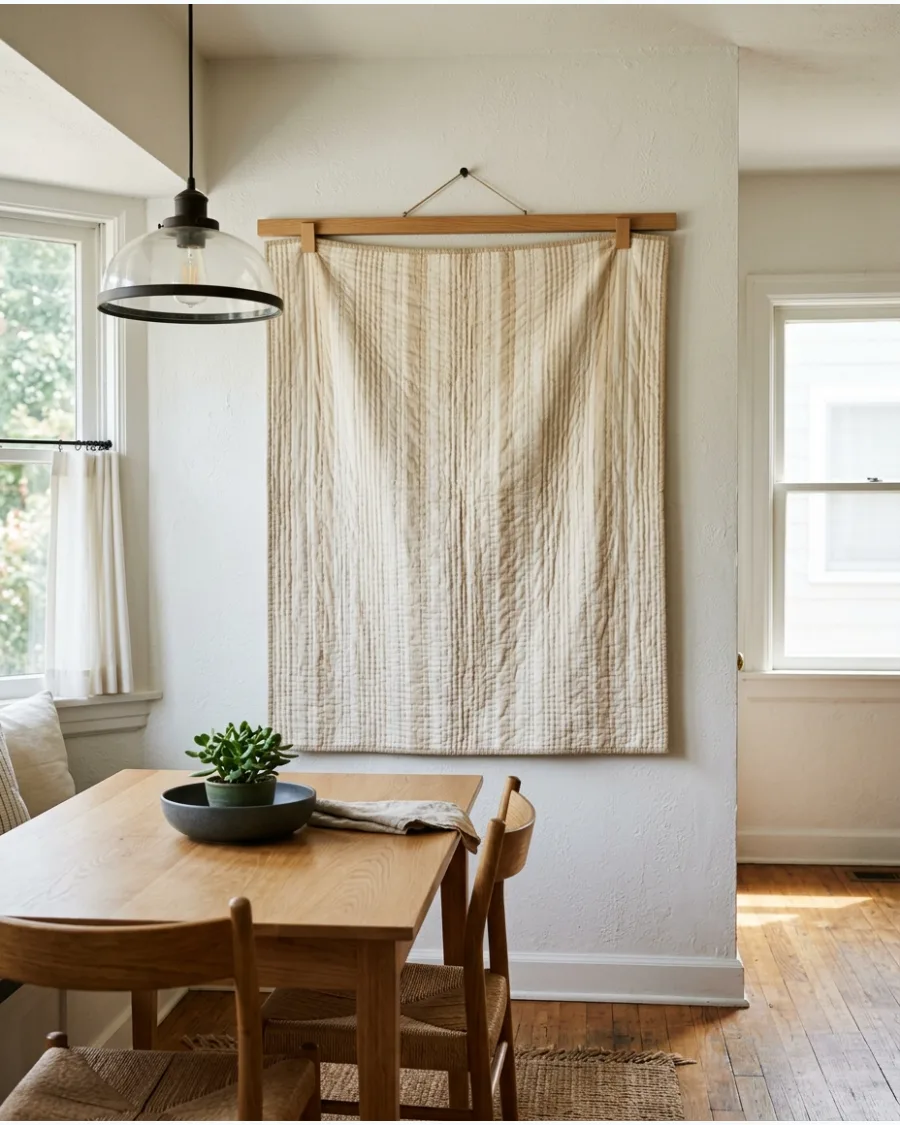 22. Neutral-Tone Quilt Display