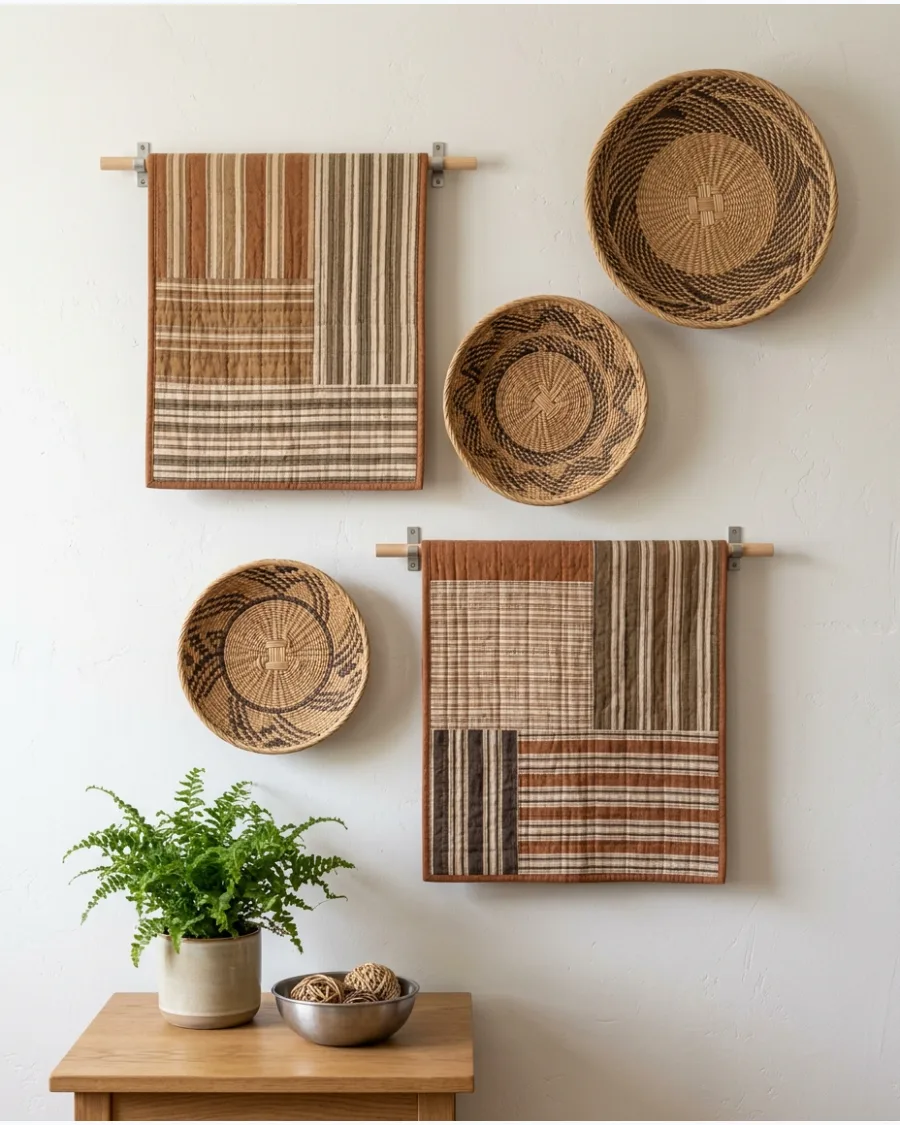 40. Quilts Mixed With Woven Decor