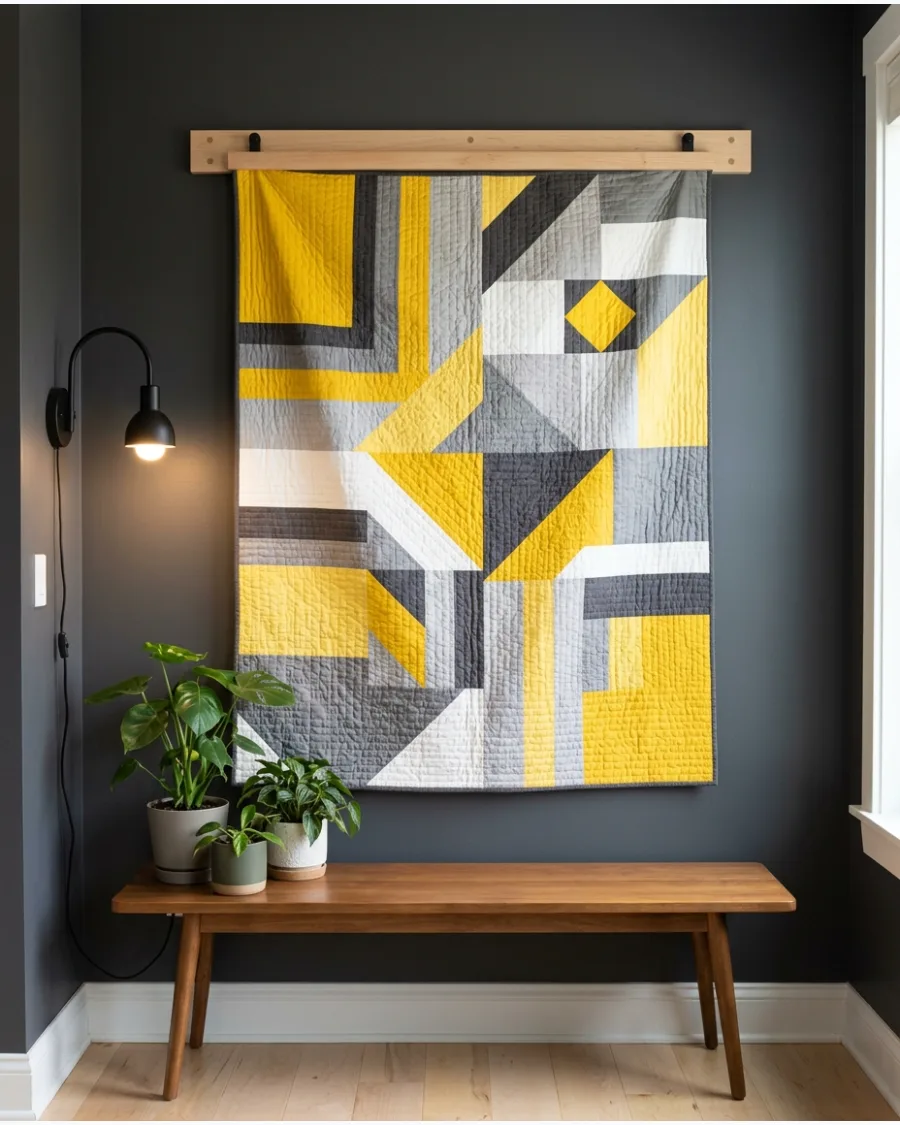 45. Quilt Hanging From a Wooden Clamp Rail