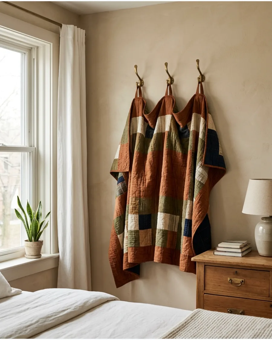 49. Quilt Draped From Wall Hooks