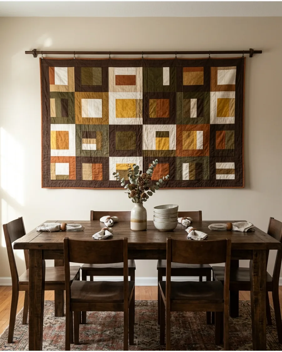 6. Large Quilt Behind a Dining Table