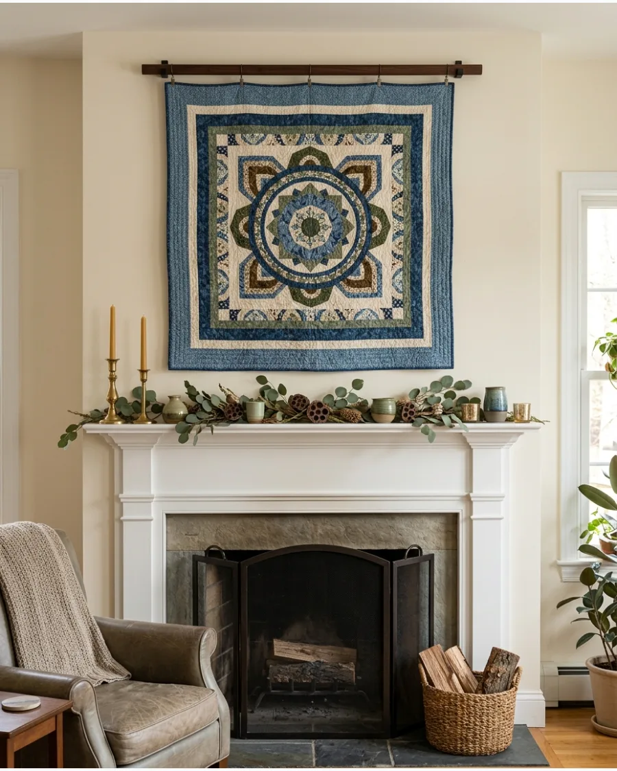 7. Quilt Above a Fireplace Mantel