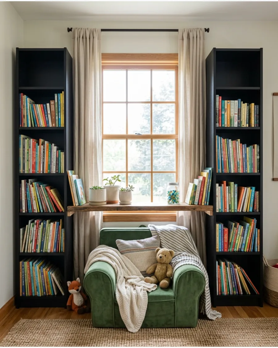 15. Window Nook With Bookcases
