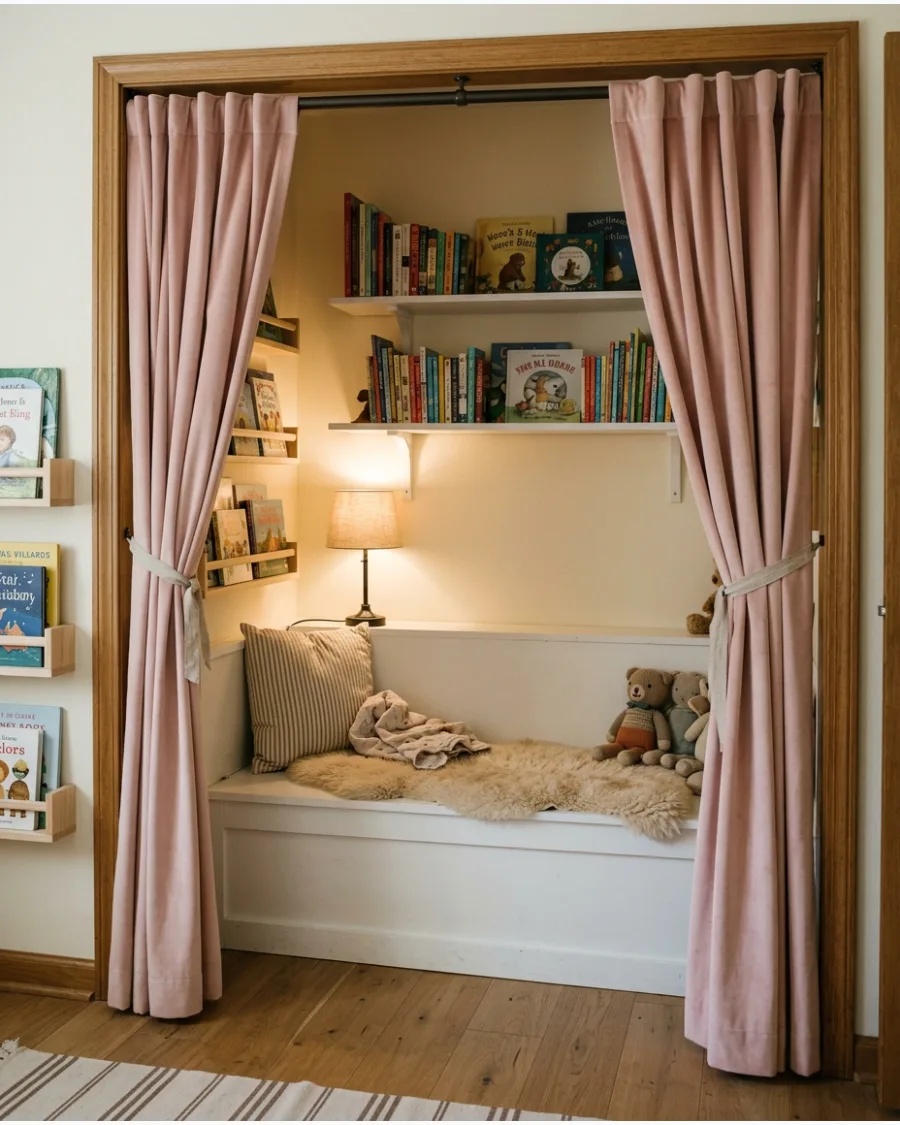 30. Closet Reading Nook With Curtains