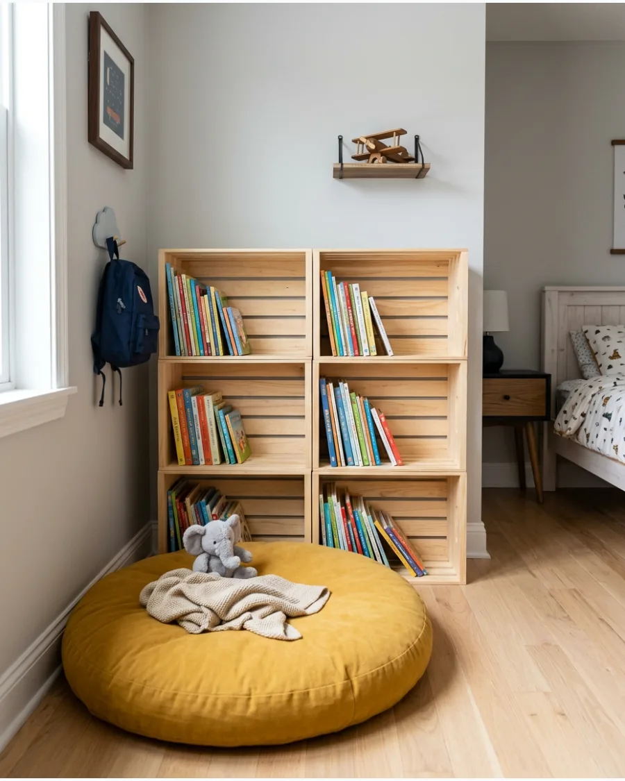 33. DIY Crate Bookshelf Nook