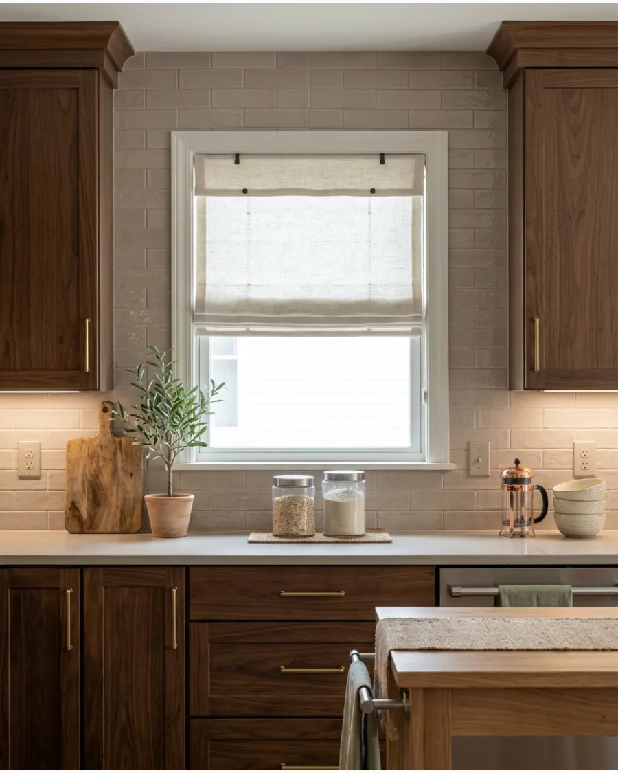 10. Soft Taupe Tile Backsplash
