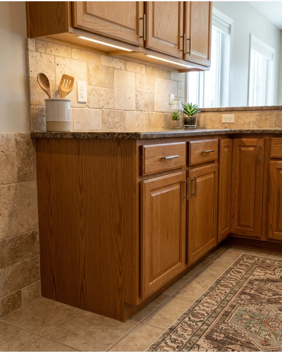 13. Travertine Tile Backsplash