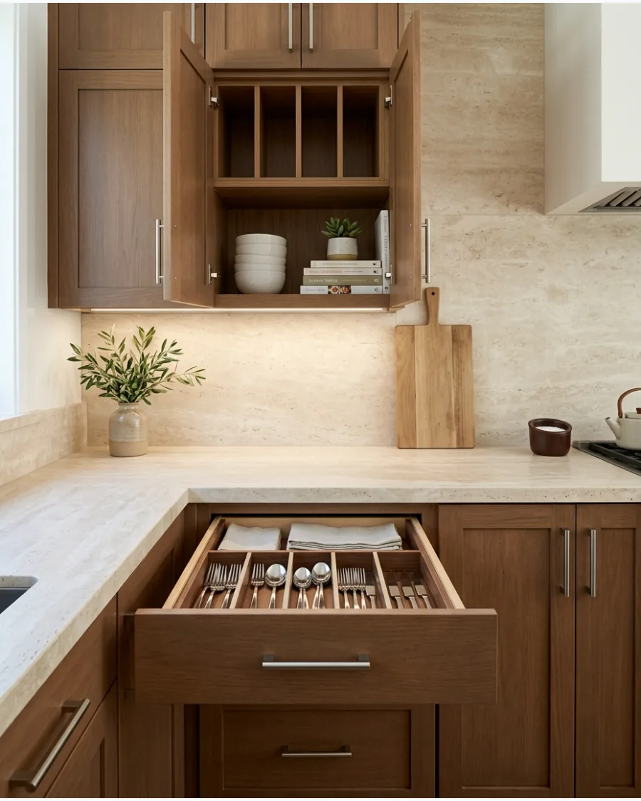 14. Travertine Slab Backsplash