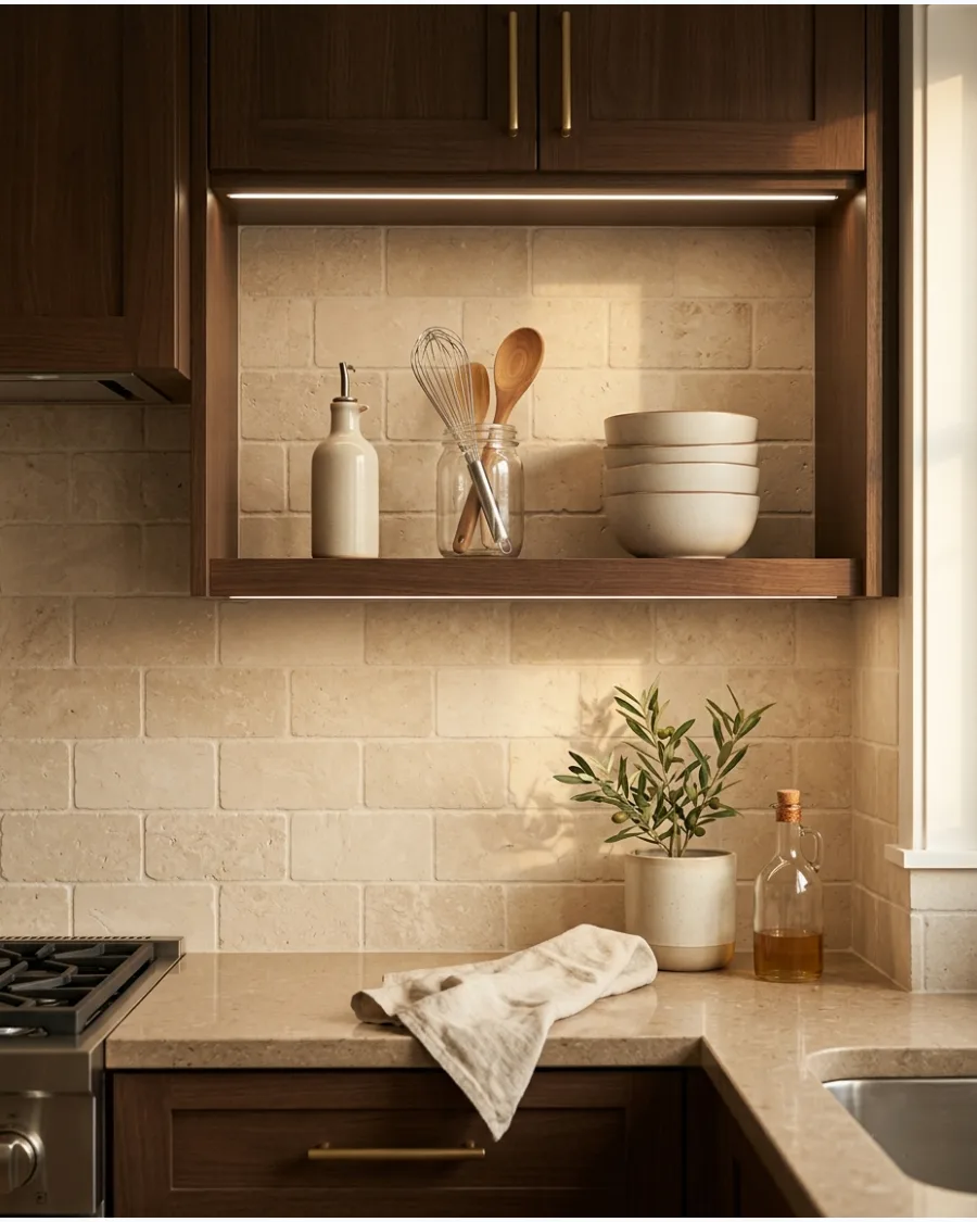 15. Beige Limestone Backsplash