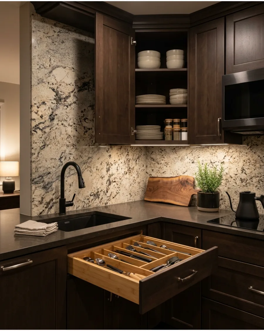 19. Honed Granite Backsplash