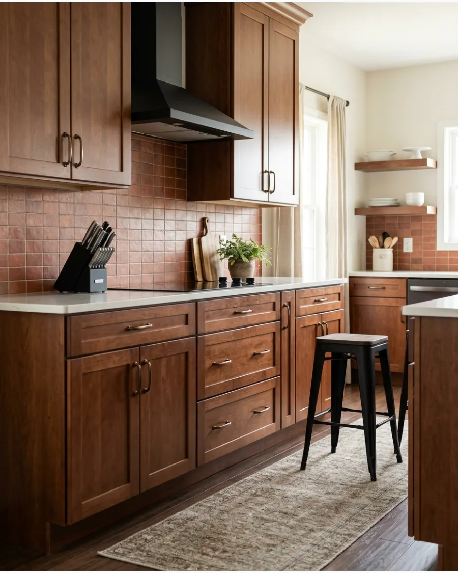 23. Rust-Colored Tile Backsplash