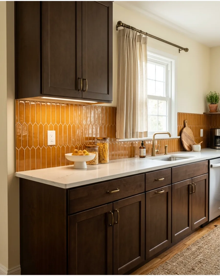 24. Caramel Glossy Tile Backsplash