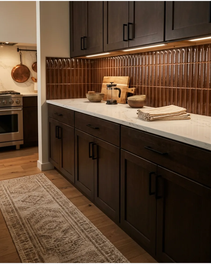 26. Chocolate Brown Tile Backsplash