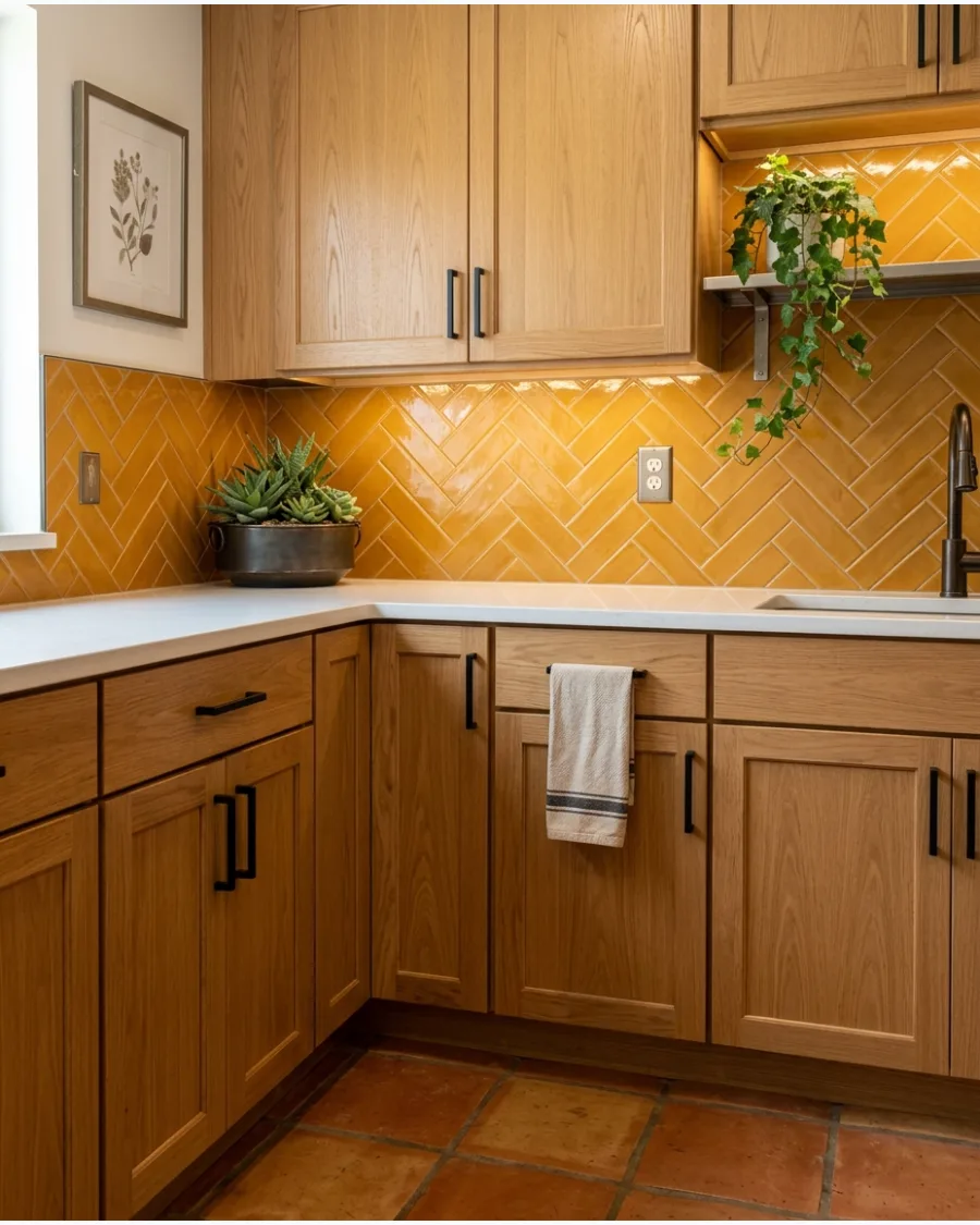 28. Warm Ochre Tile Backsplash