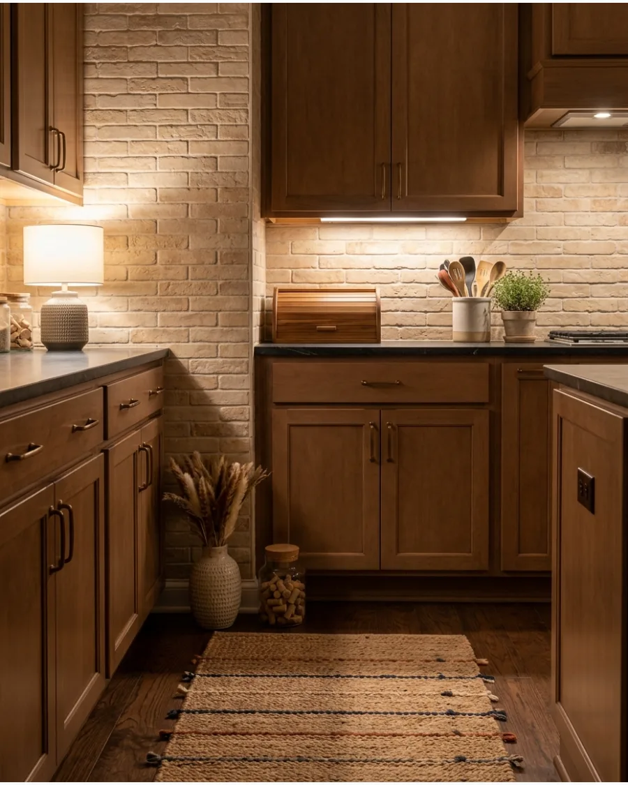 29. Sand-Colored Brick Tile Backsplash