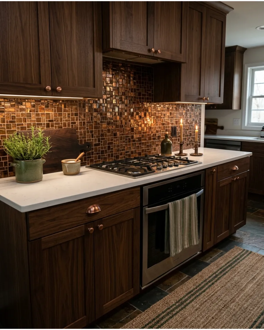 30. Copper-Tone Mosaic Backsplash