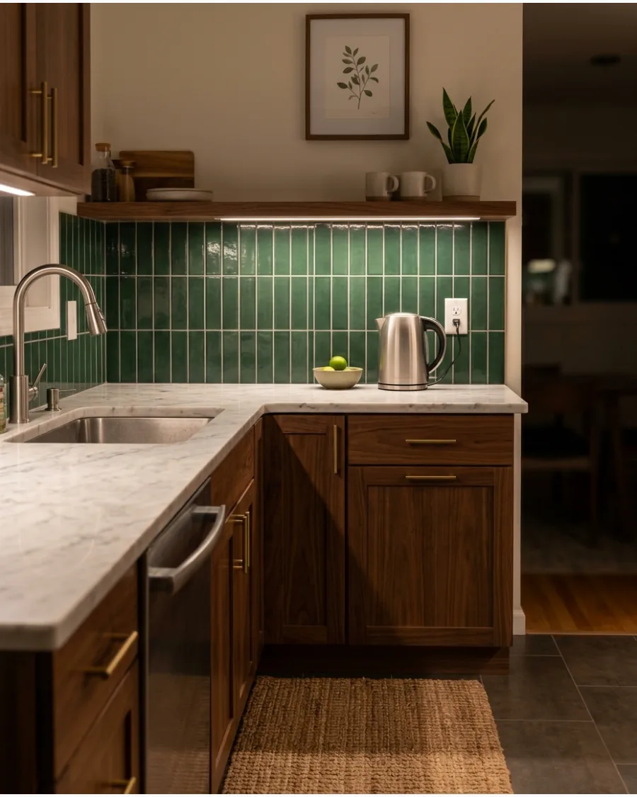 32. Forest Green Tile Backsplash