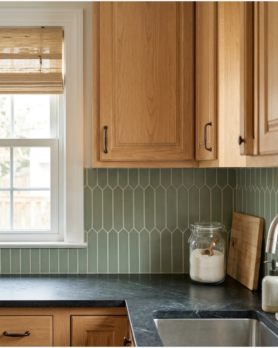 33. Sage Green Tile Backsplash