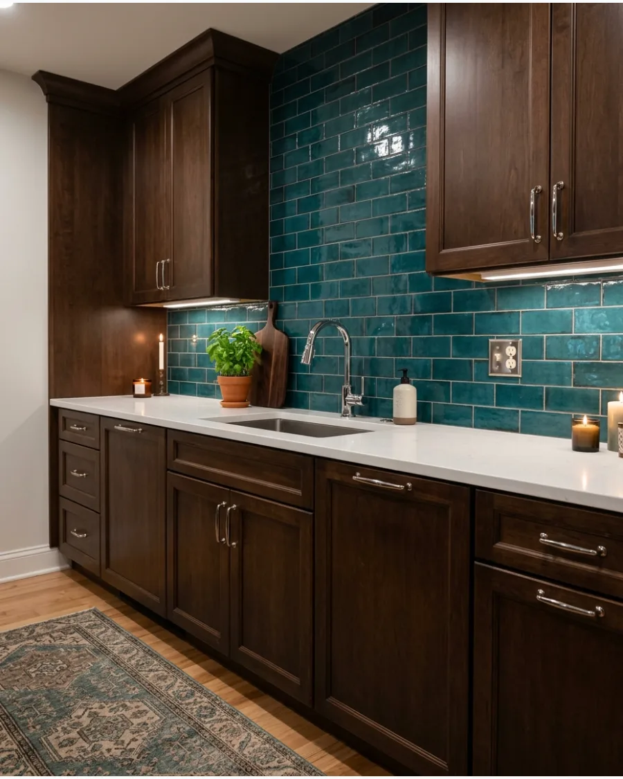 36. Teal Tile Backsplash