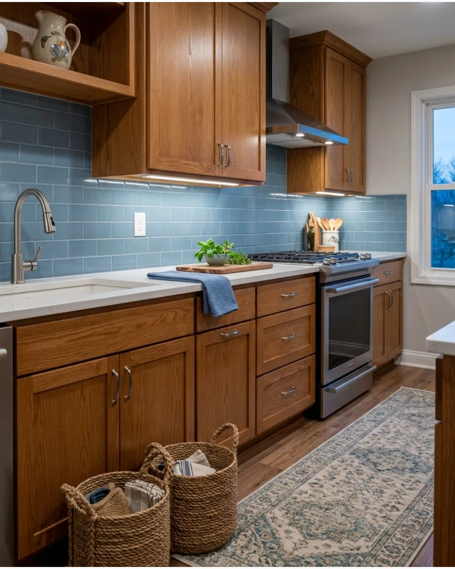 37. Dusty Blue Backsplash