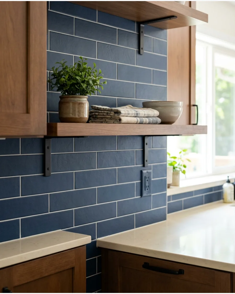 38. Navy Blue Tile Backsplash