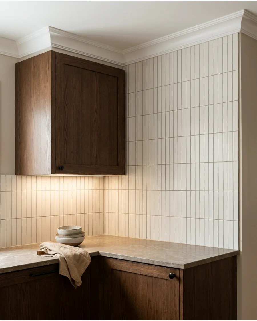 4. Off-White Vertical Tile Backsplash