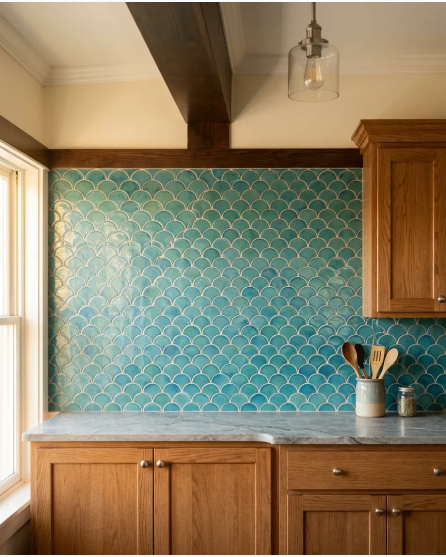 40. Blue-Green Fish Scale Tile