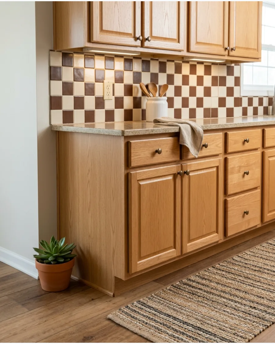 41. Brown and Cream Checkerboard Backsplash