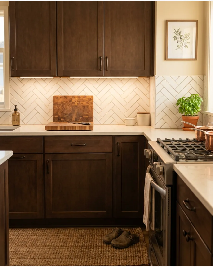 8. White Herringbone Backsplash