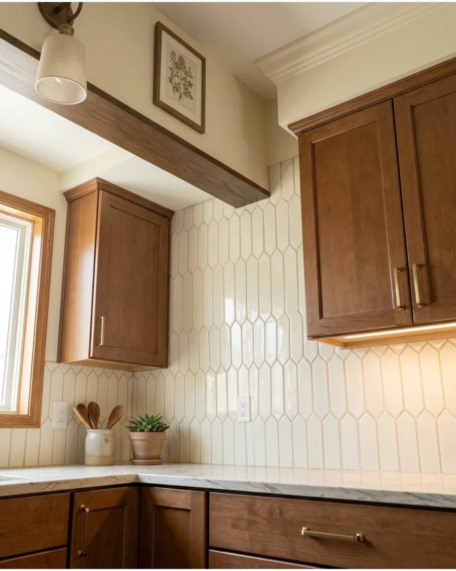 9. Cream Picket Tile Backsplash