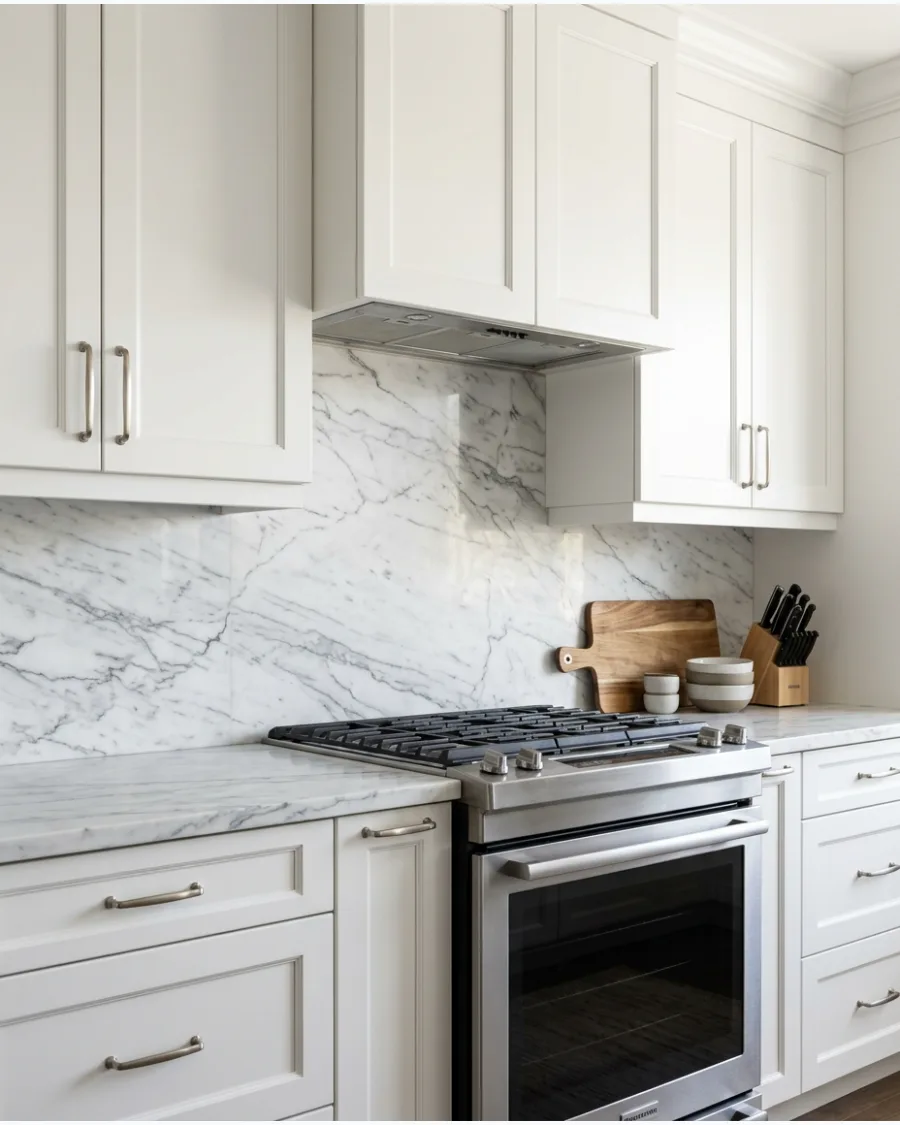 11. White Marble Slab Backsplash