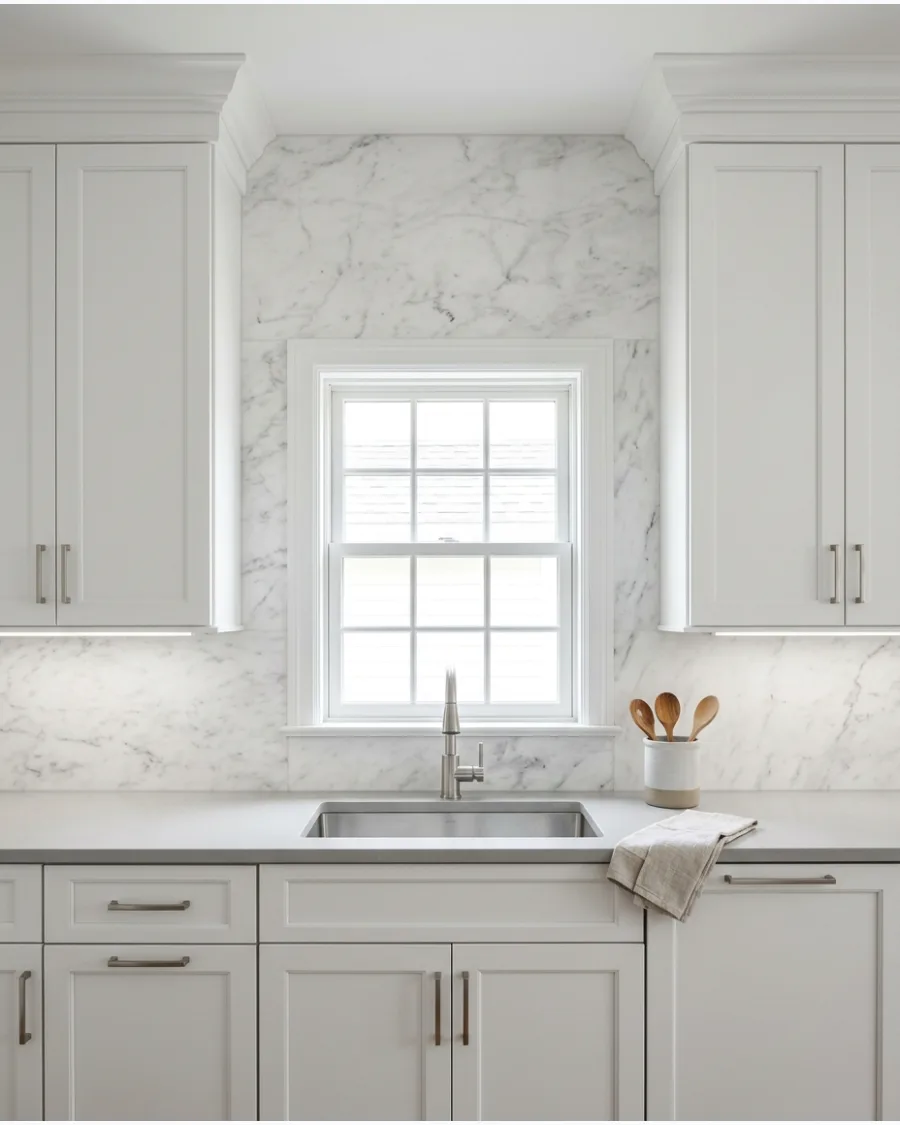 12. Full-Height Marble Backsplash