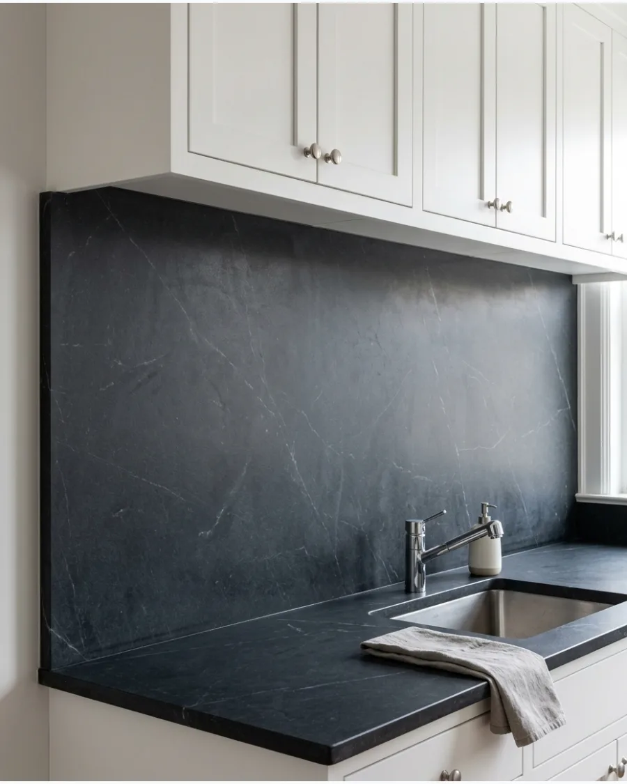 19. Soapstone Slab Backsplash