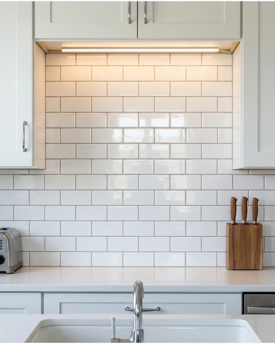 2. Glossy White Subway Tile