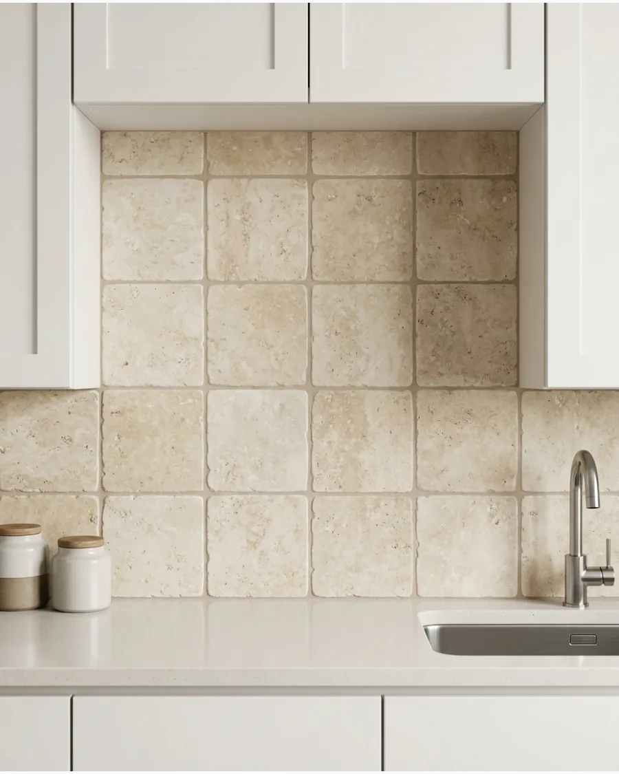 21. Travertine Tile Backsplash