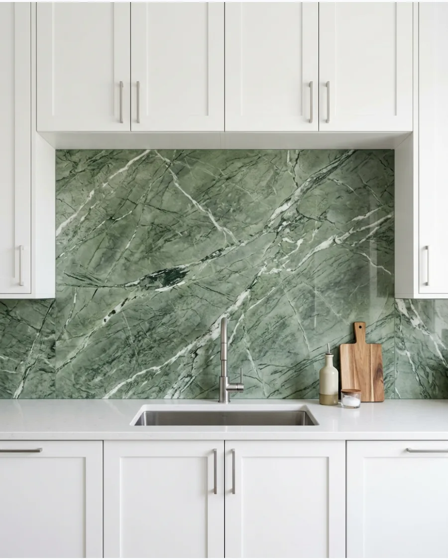 38. Green Marble Backsplash