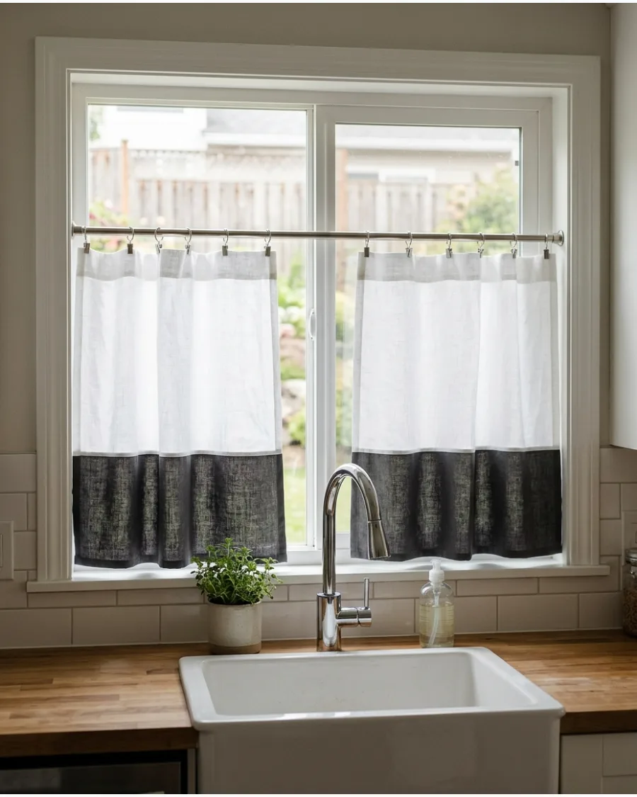 10. Color-Blocked Café Curtains