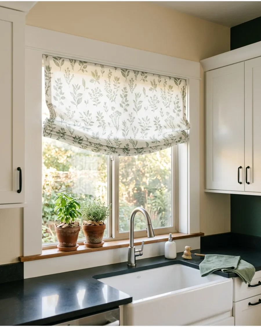 16. Botanical-Print Roman Shade