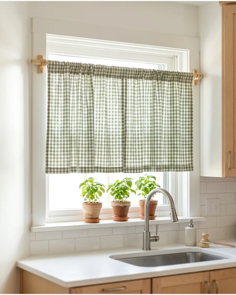 4. Gingham Kitchen Curtains
