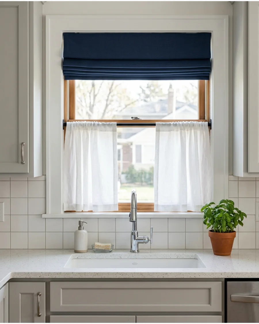 45. Roman Shade With Café Curtains