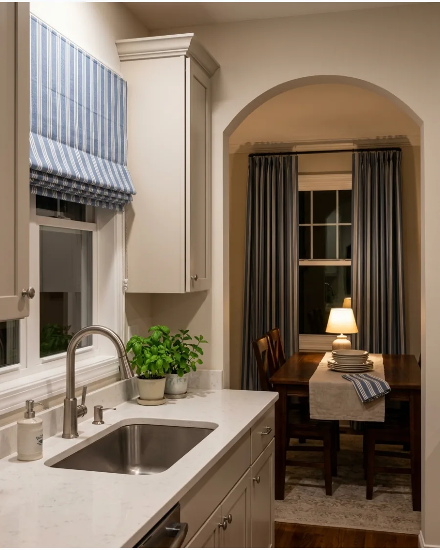50. Matching Kitchen and Dining Window Treatments